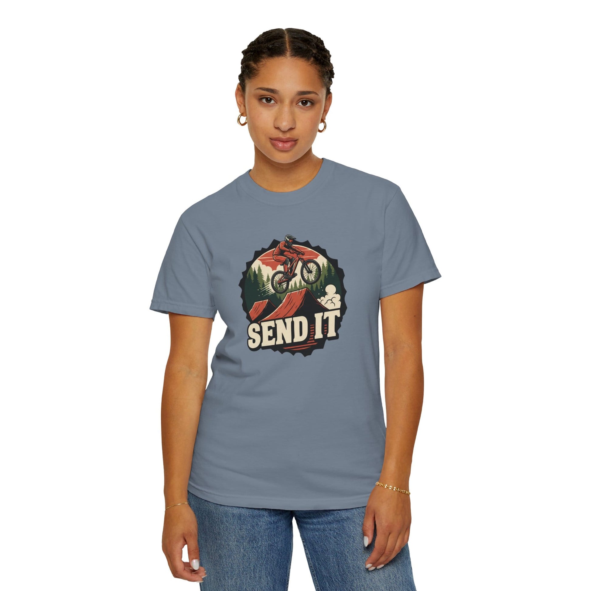 TeeFEVA T-Shirt "Send It" - Mountain Bike T-Shirt — Cog Layout - Vintage MTB Graphic Tee for Mountain Bikers Everywhere
