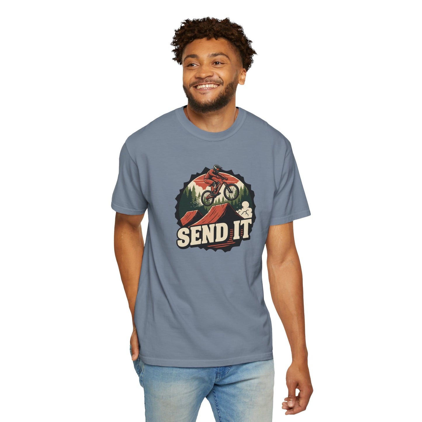 TeeFEVA T-Shirt "Send It" - Mountain Bike T-Shirt — Cog Layout - Vintage MTB Graphic Tee for Mountain Bikers Everywhere