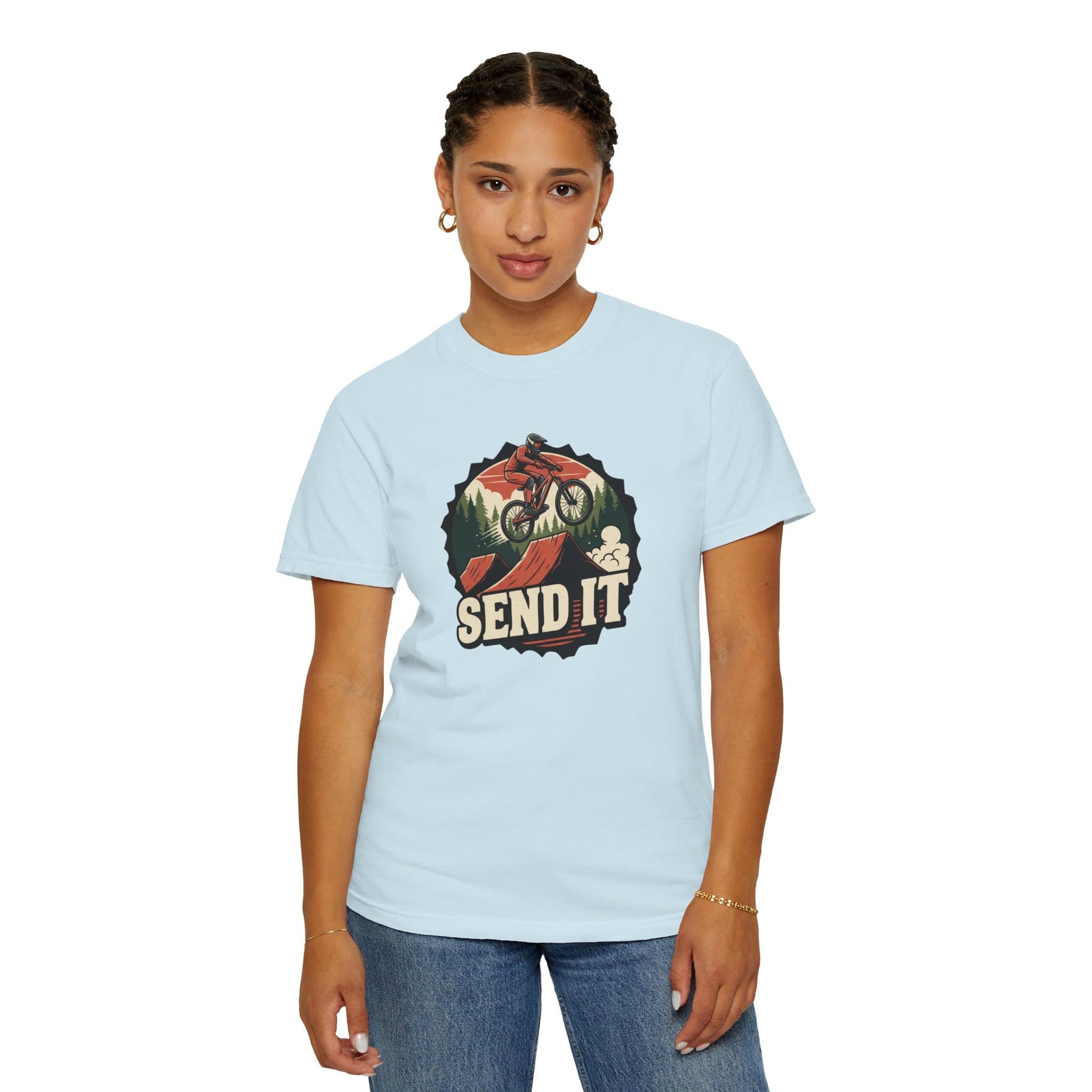 TeeFEVA T-Shirt "Send It" - Mountain Bike T-Shirt — Cog Layout - Vintage MTB Graphic Tee for Mountain Bikers Everywhere
