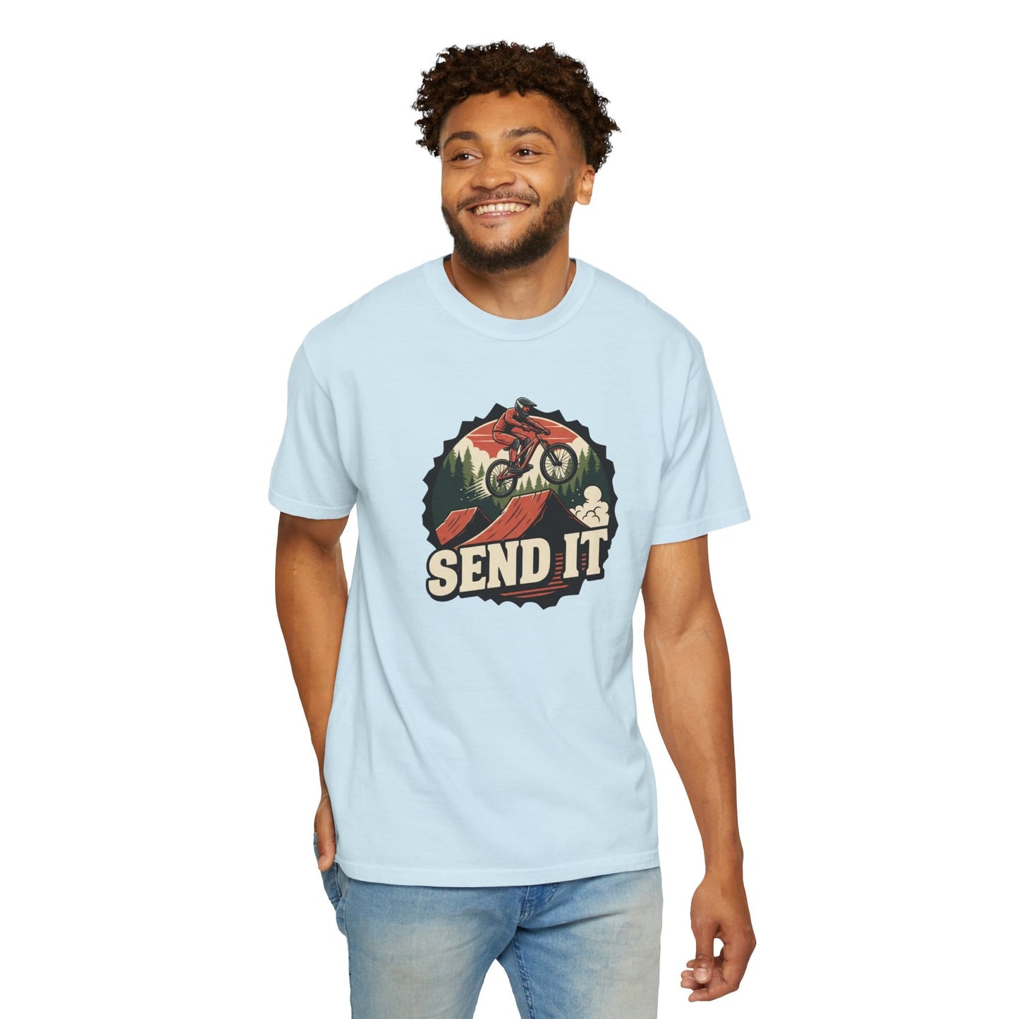 TeeFEVA T-Shirt "Send It" - Mountain Bike T-Shirt — Cog Layout - Vintage MTB Graphic Tee for Mountain Bikers Everywhere