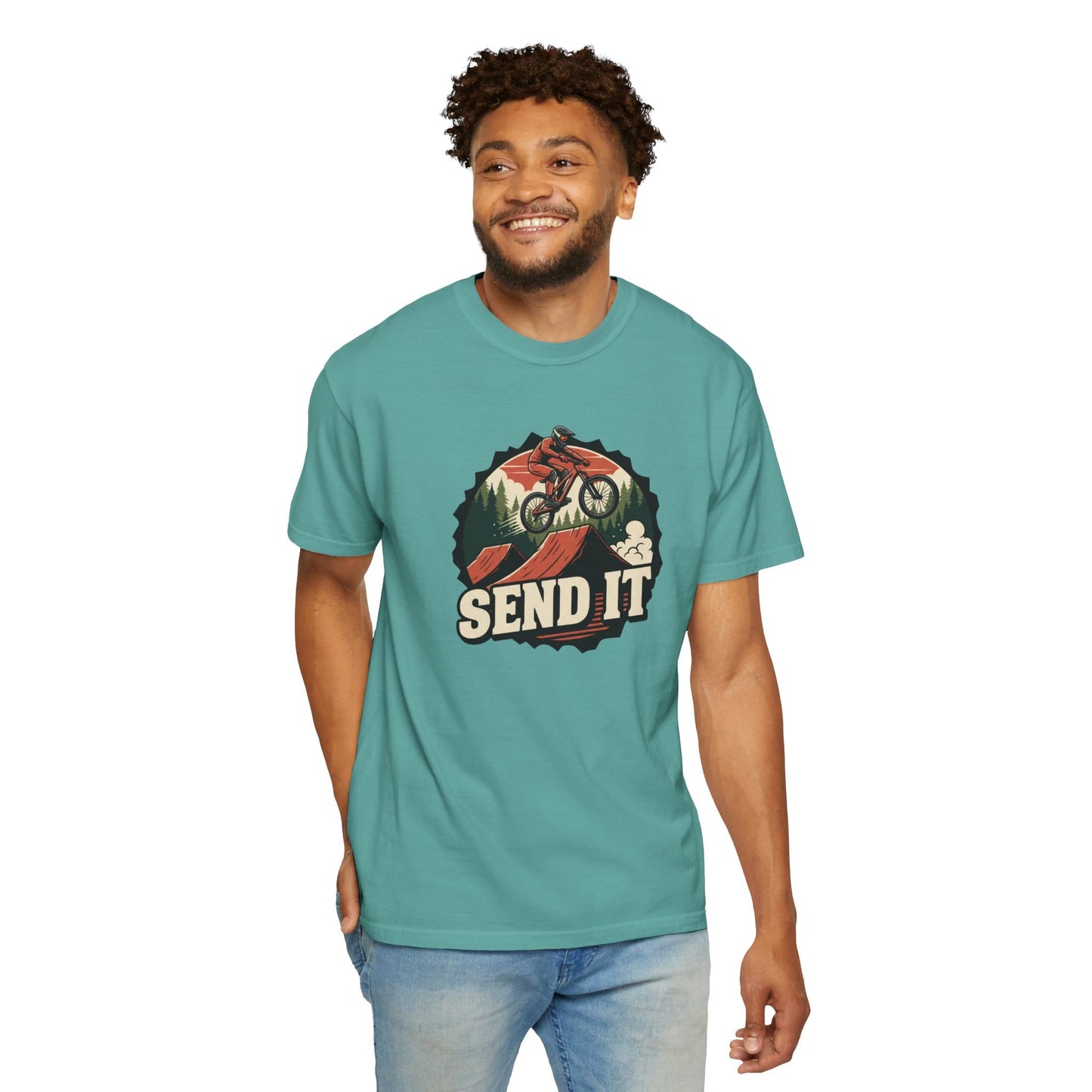 TeeFEVA T-Shirt "Send It" - Mountain Bike T-Shirt — Cog Layout - Vintage MTB Graphic Tee for Mountain Bikers Everywhere