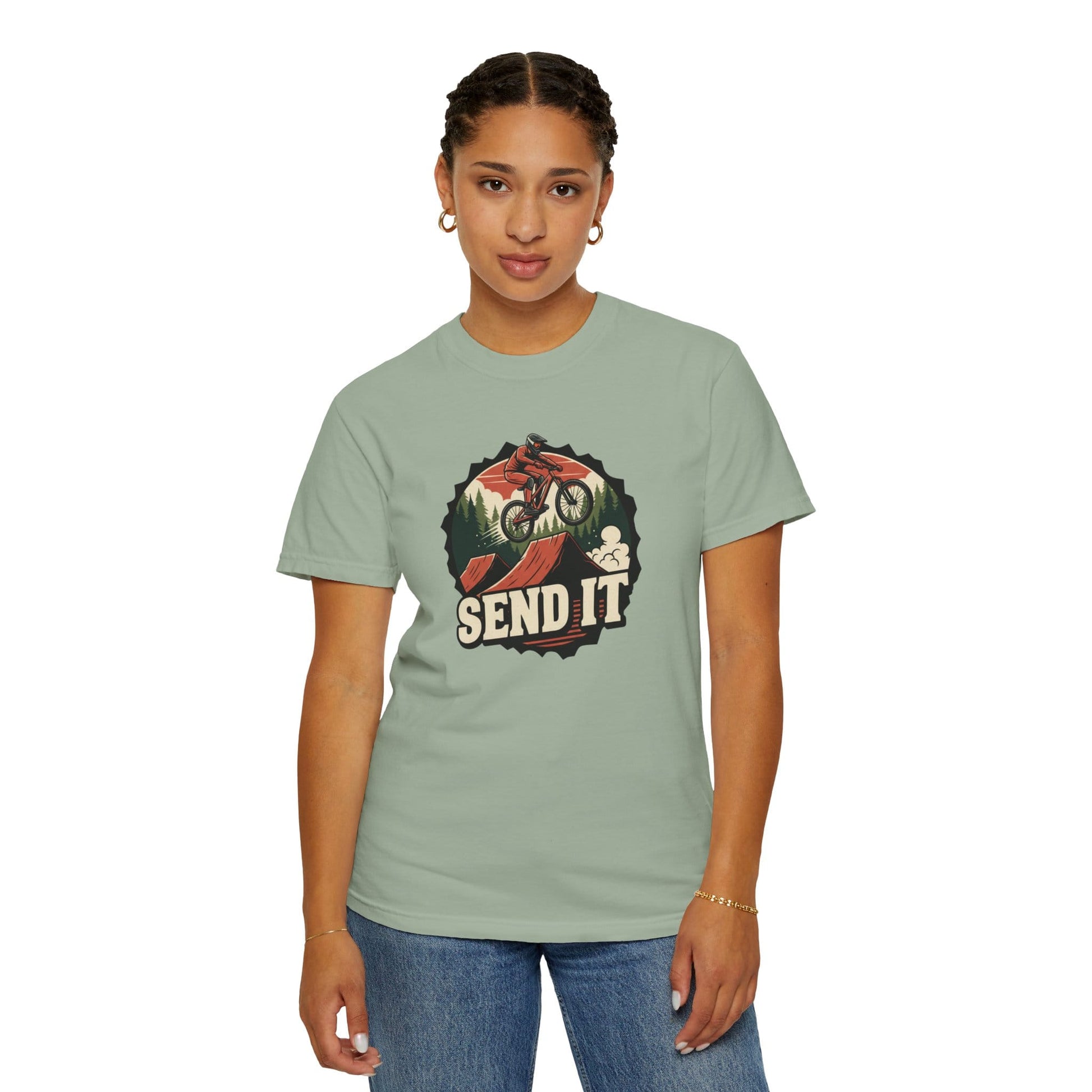 TeeFEVA T-Shirt "Send It" - Mountain Bike T-Shirt — Cog Layout - Vintage MTB Graphic Tee for Mountain Bikers Everywhere