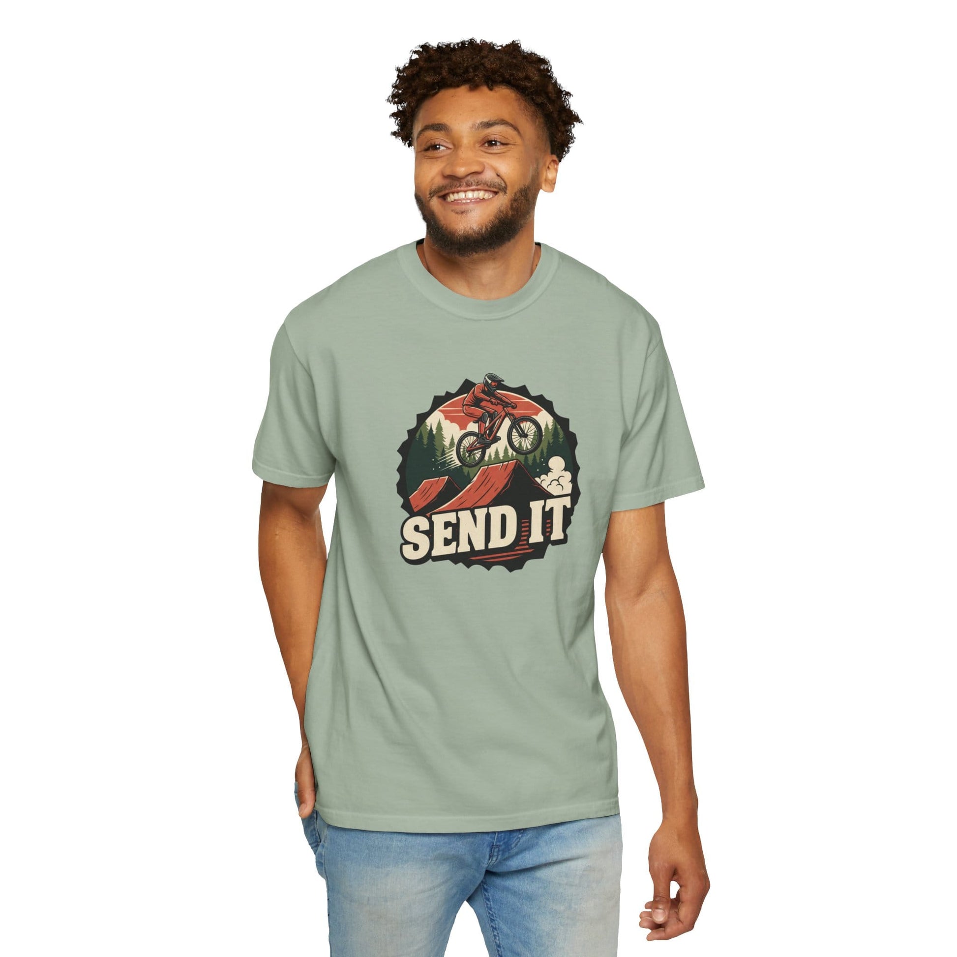 TeeFEVA T-Shirt "Send It" - Mountain Bike T-Shirt — Cog Layout - Vintage MTB Graphic Tee for Mountain Bikers Everywhere