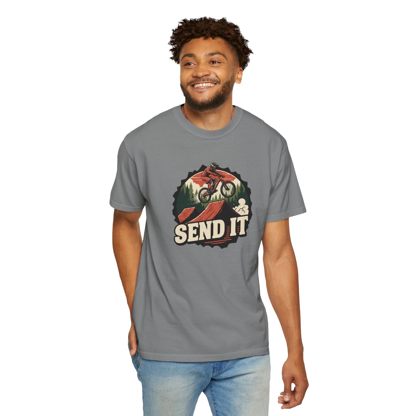 TeeFEVA T-Shirt "Send It" - Mountain Bike T-Shirt — Cog Layout - Vintage MTB Graphic Tee for Mountain Bikers Everywhere