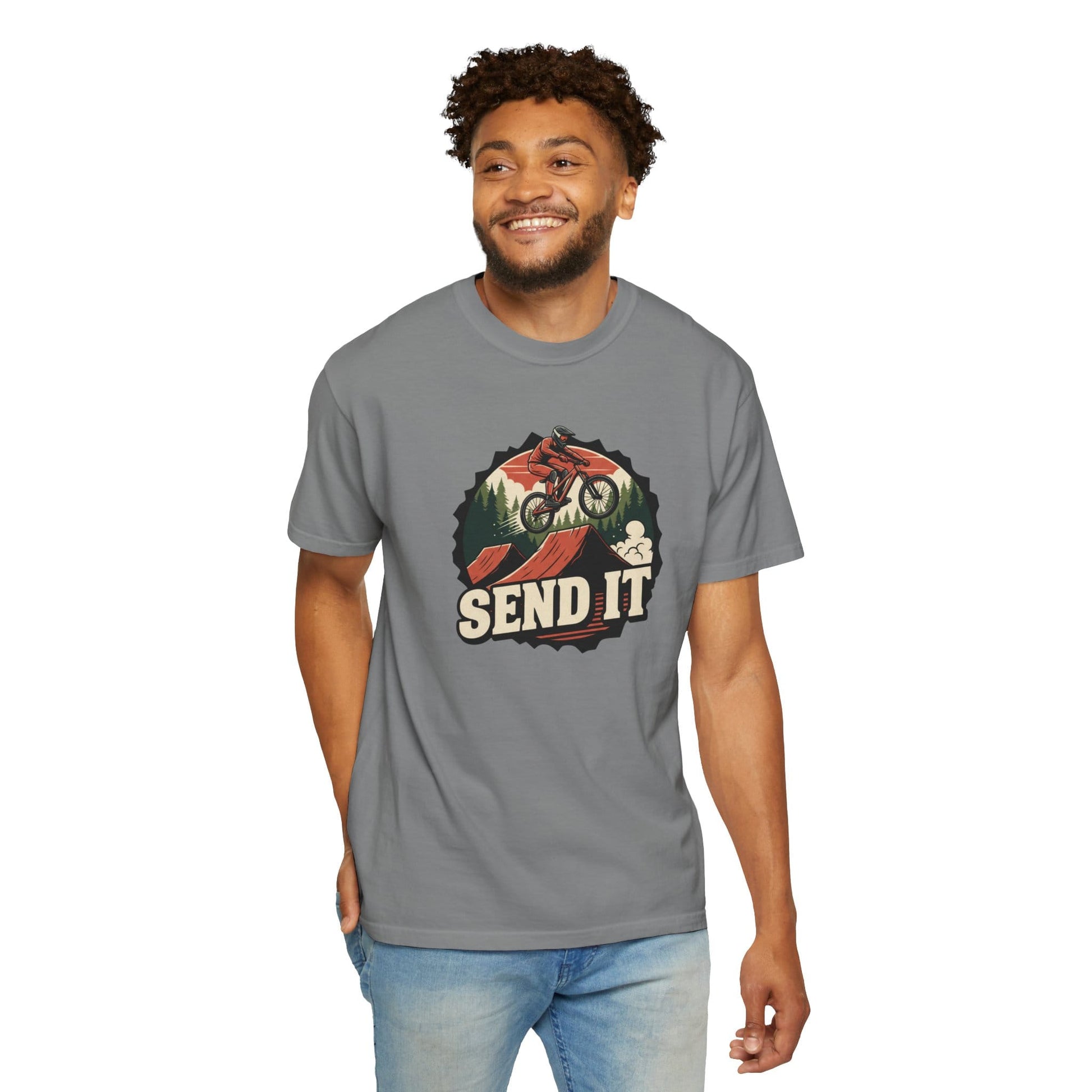 TeeFEVA T-Shirt "Send It" - Mountain Bike T-Shirt — Cog Layout - Vintage MTB Graphic Tee for Mountain Bikers Everywhere