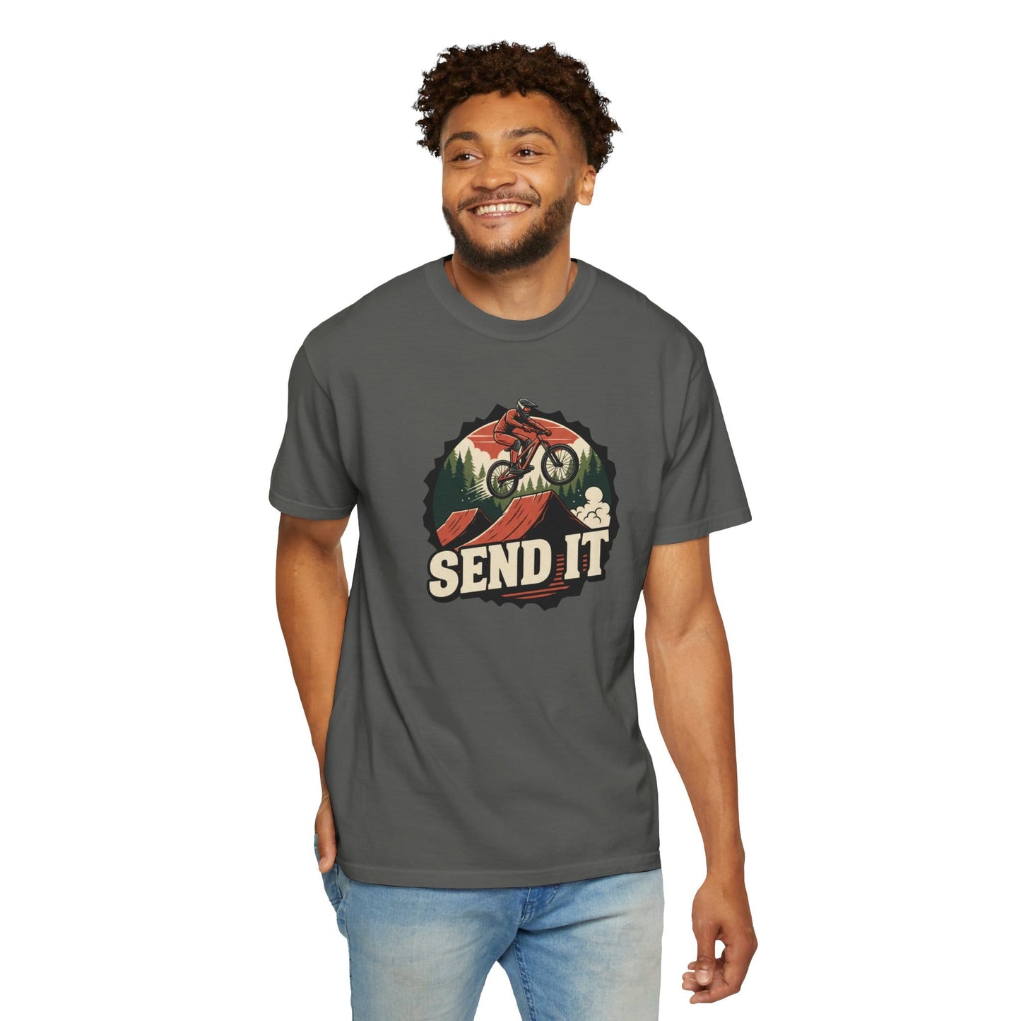 TeeFEVA T-Shirt "Send It" - Mountain Bike T-Shirt — Cog Layout - Vintage MTB Graphic Tee for Mountain Bikers Everywhere