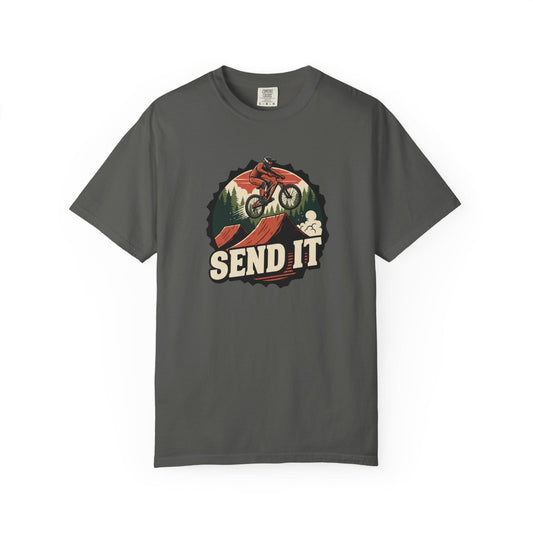 TeeFEVA T-Shirt "Send It" - Mountain Bike T-Shirt — Cog Layout - Vintage MTB Graphic Tee for Mountain Bikers Everywhere