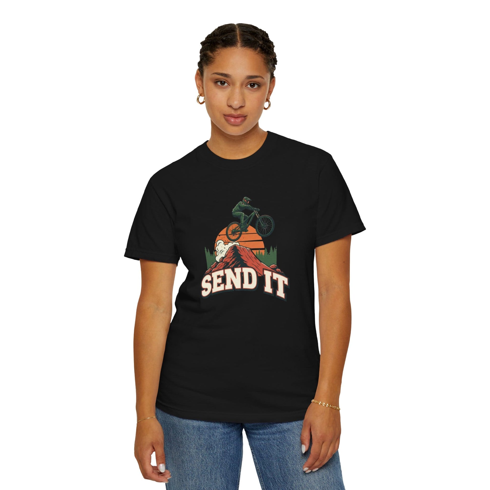 TeeFEVA T-Shirt "Send It" - Mountain Bike T-Shirt — Vintage MTB Graphic Tee for Mountain Bikers Everywhere