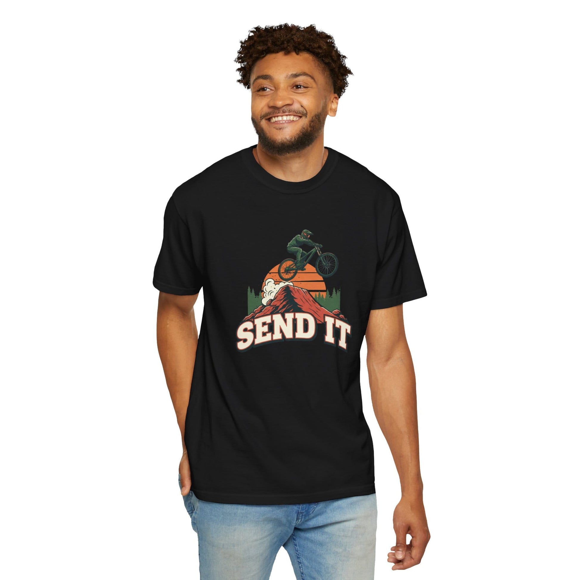 TeeFEVA T-Shirt "Send It" - Mountain Bike T-Shirt — Vintage MTB Graphic Tee for Mountain Bikers Everywhere