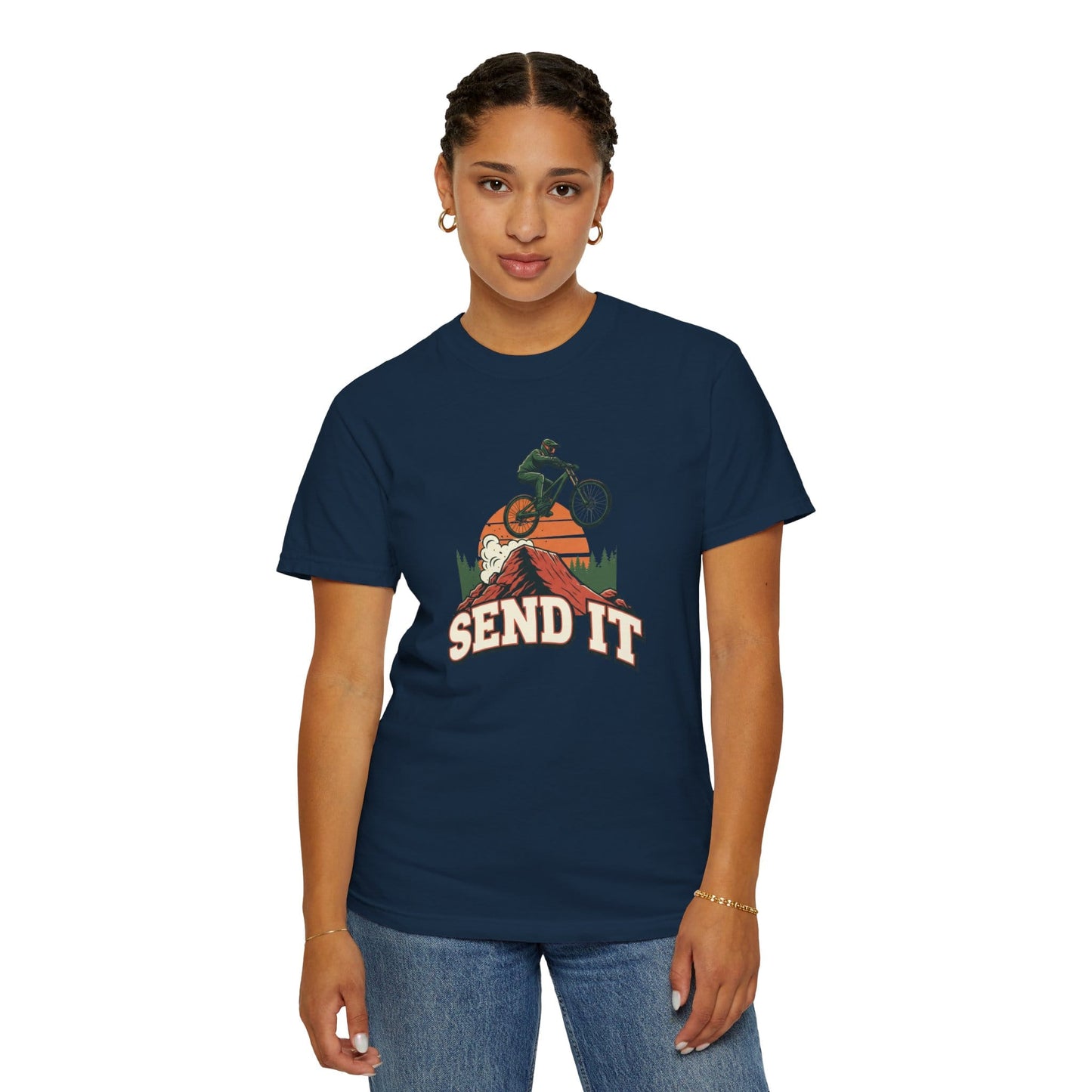TeeFEVA T-Shirt "Send It" - Mountain Bike T-Shirt — Vintage MTB Graphic Tee for Mountain Bikers Everywhere