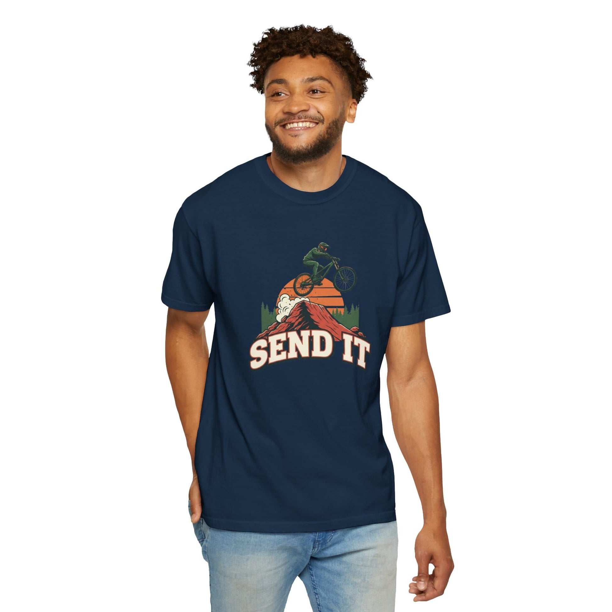 TeeFEVA T-Shirt "Send It" - Mountain Bike T-Shirt — Vintage MTB Graphic Tee for Mountain Bikers Everywhere
