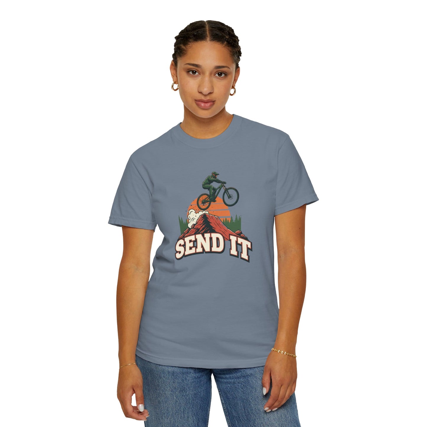 TeeFEVA T-Shirt "Send It" - Mountain Bike T-Shirt — Vintage MTB Graphic Tee for Mountain Bikers Everywhere