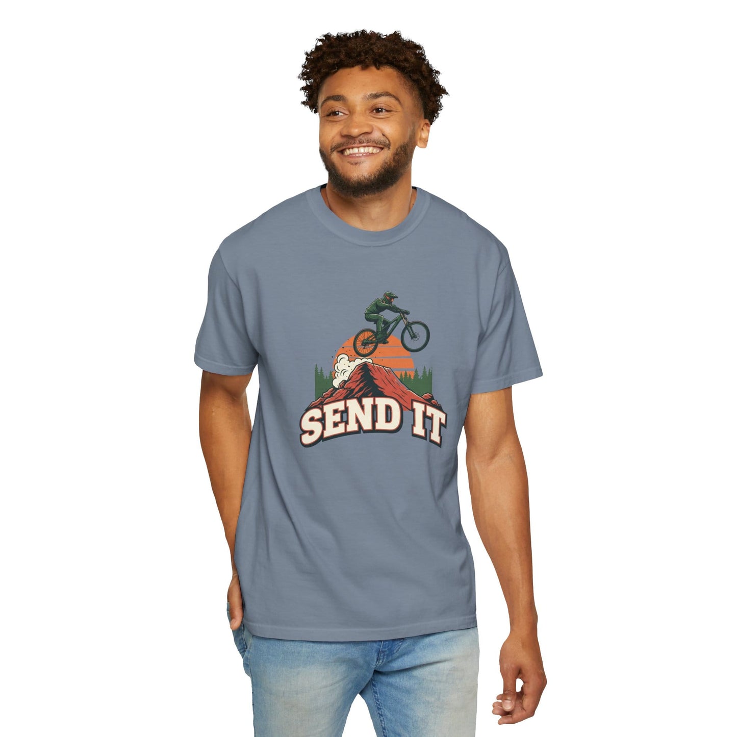 TeeFEVA T-Shirt "Send It" - Mountain Bike T-Shirt — Vintage MTB Graphic Tee for Mountain Bikers Everywhere
