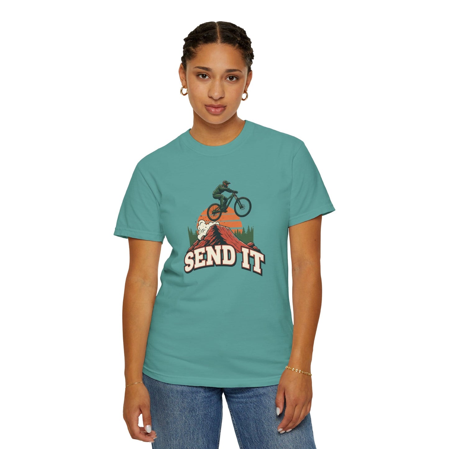 TeeFEVA T-Shirt "Send It" - Mountain Bike T-Shirt — Vintage MTB Graphic Tee for Mountain Bikers Everywhere