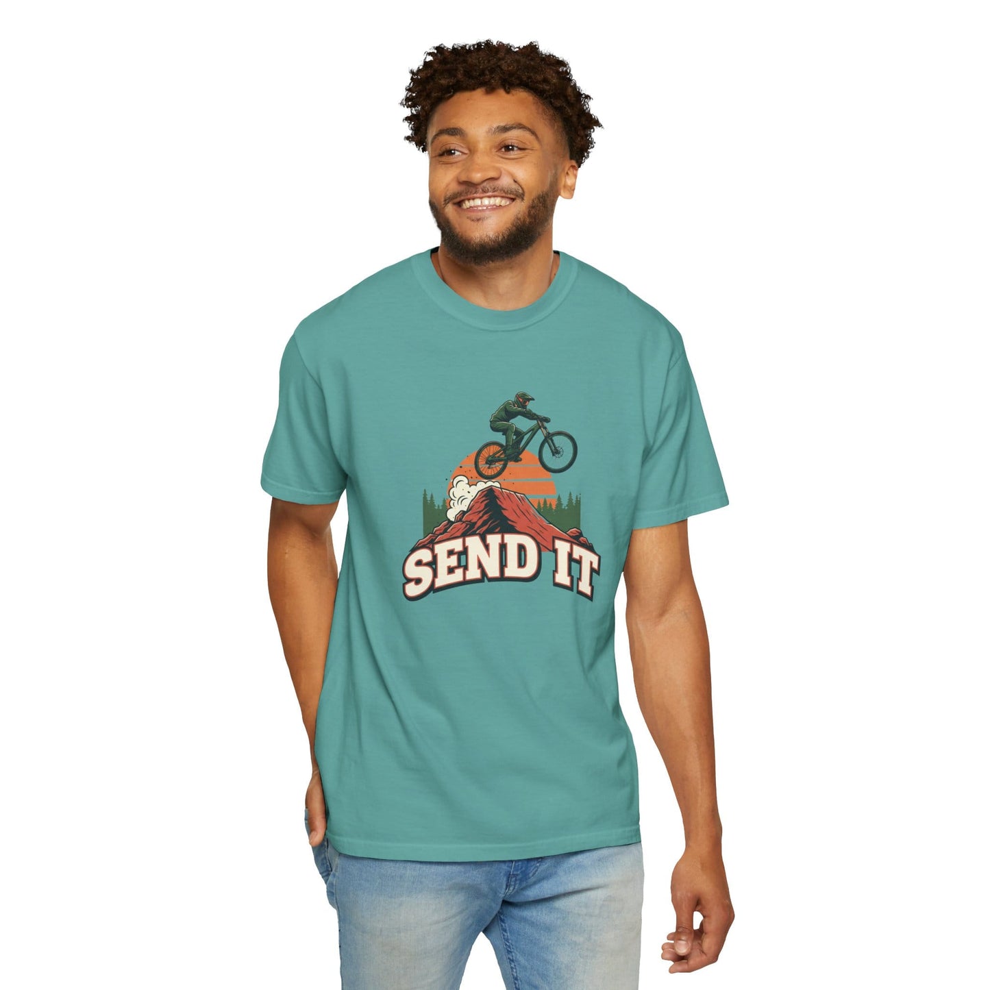 TeeFEVA T-Shirt "Send It" - Mountain Bike T-Shirt — Vintage MTB Graphic Tee for Mountain Bikers Everywhere