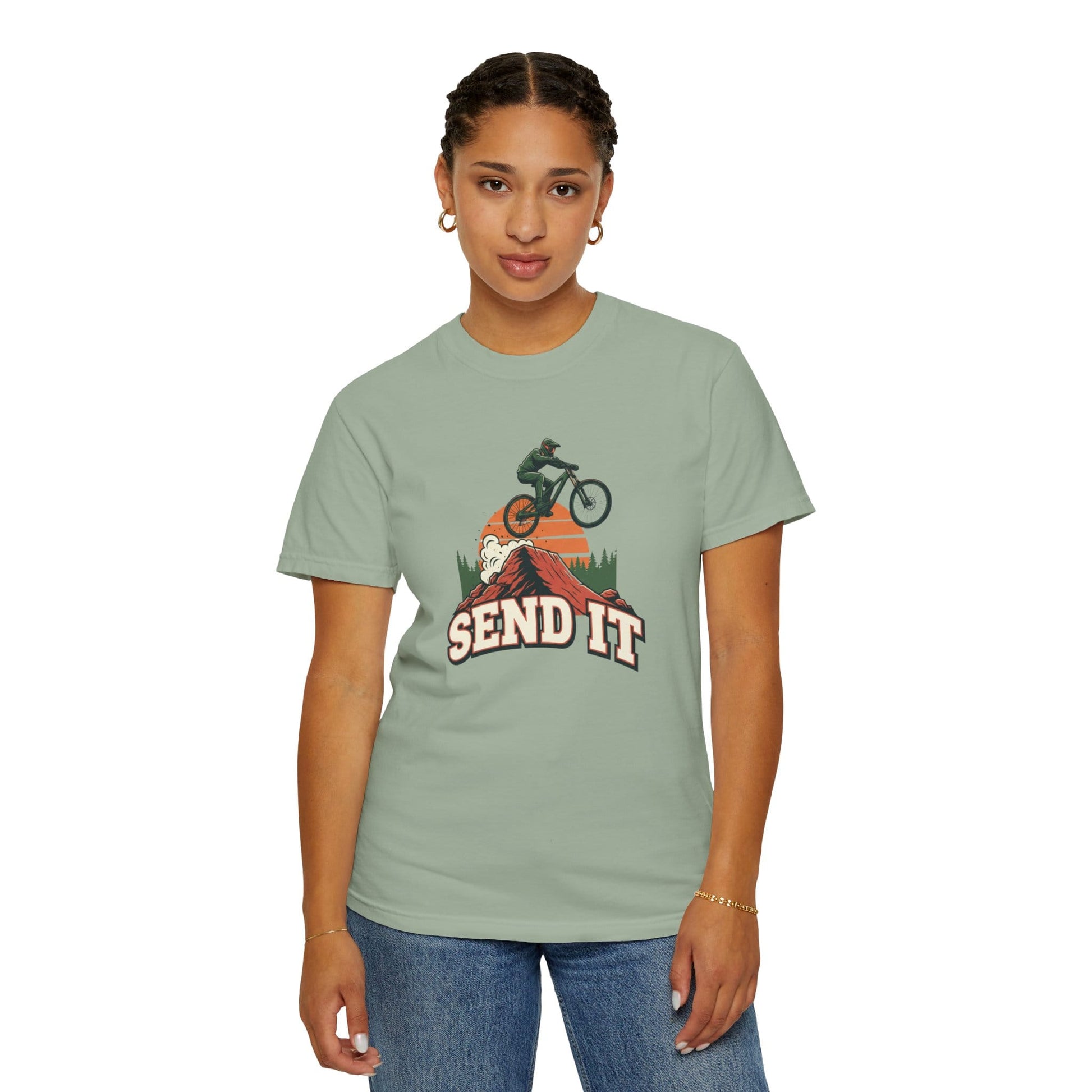 TeeFEVA T-Shirt "Send It" - Mountain Bike T-Shirt — Vintage MTB Graphic Tee for Mountain Bikers Everywhere