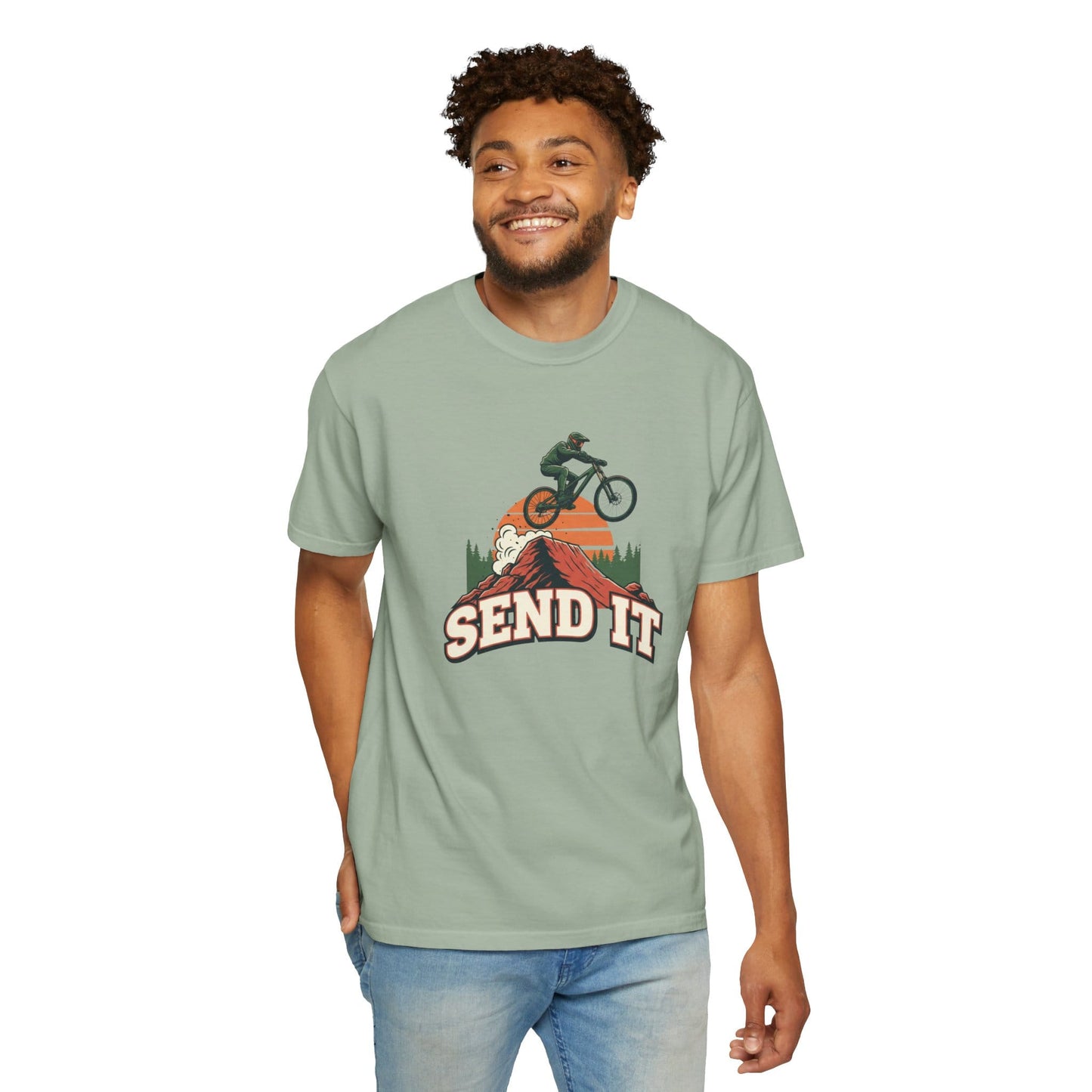TeeFEVA T-Shirt "Send It" - Mountain Bike T-Shirt — Vintage MTB Graphic Tee for Mountain Bikers Everywhere