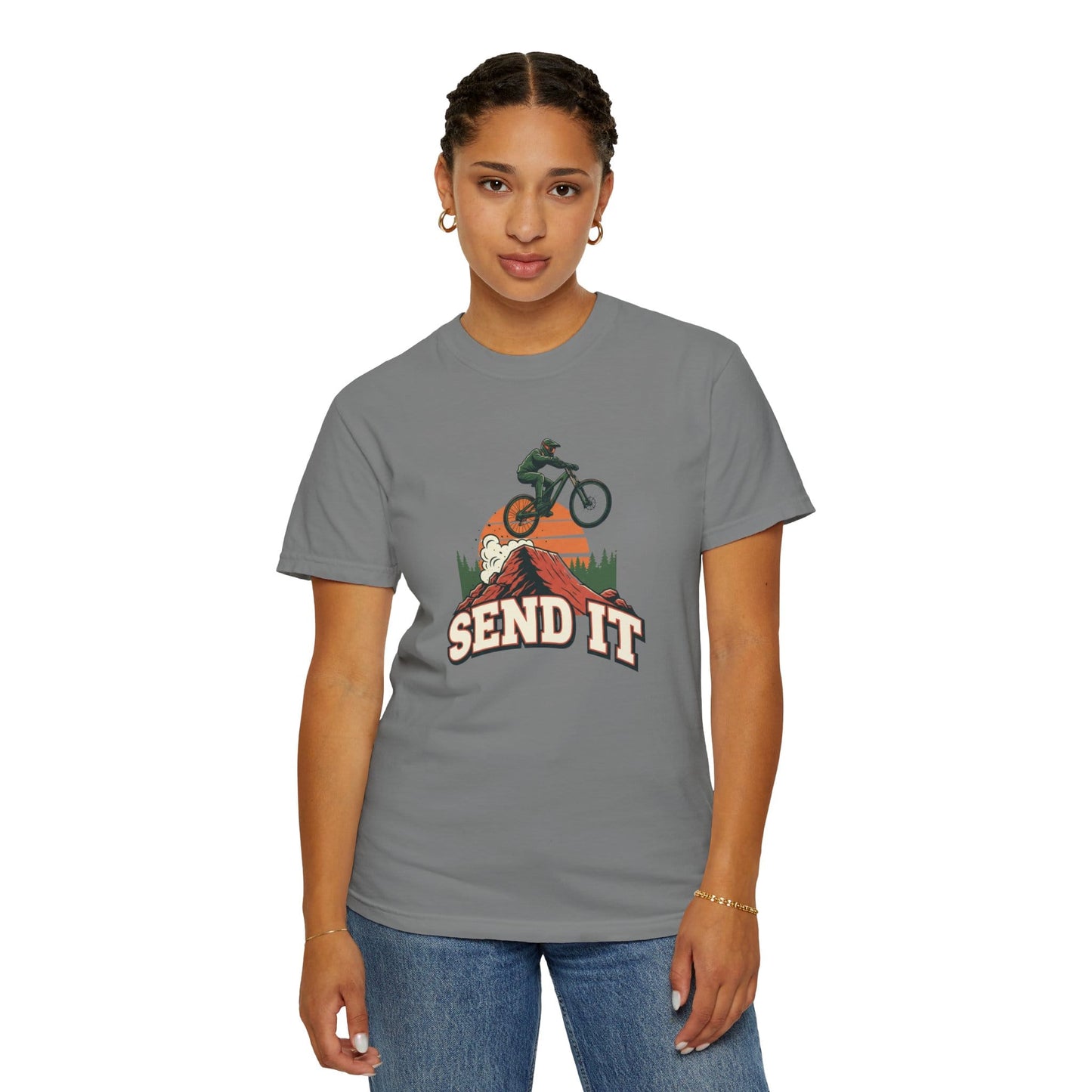 TeeFEVA T-Shirt "Send It" - Mountain Bike T-Shirt — Vintage MTB Graphic Tee for Mountain Bikers Everywhere