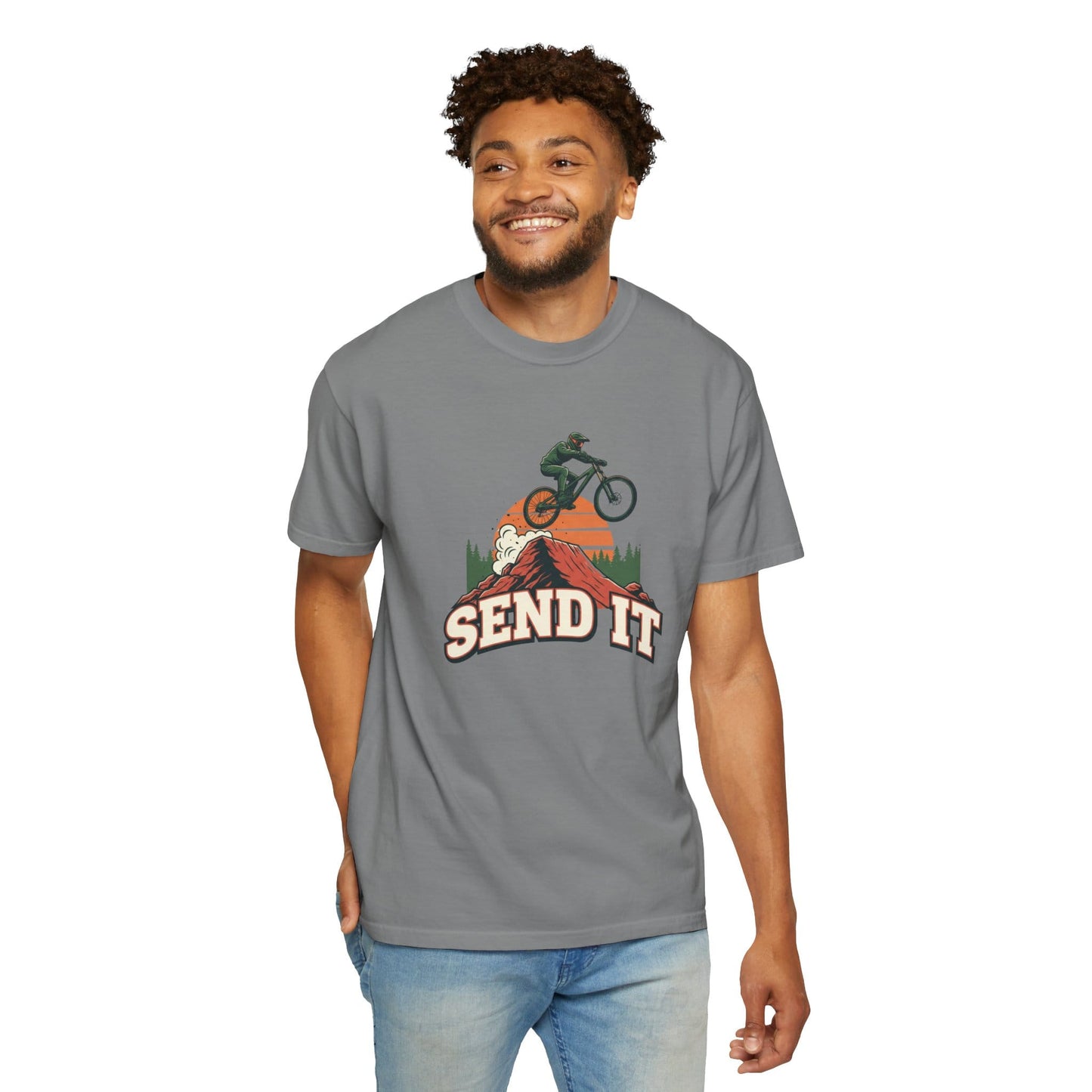 TeeFEVA T-Shirt "Send It" - Mountain Bike T-Shirt — Vintage MTB Graphic Tee for Mountain Bikers Everywhere