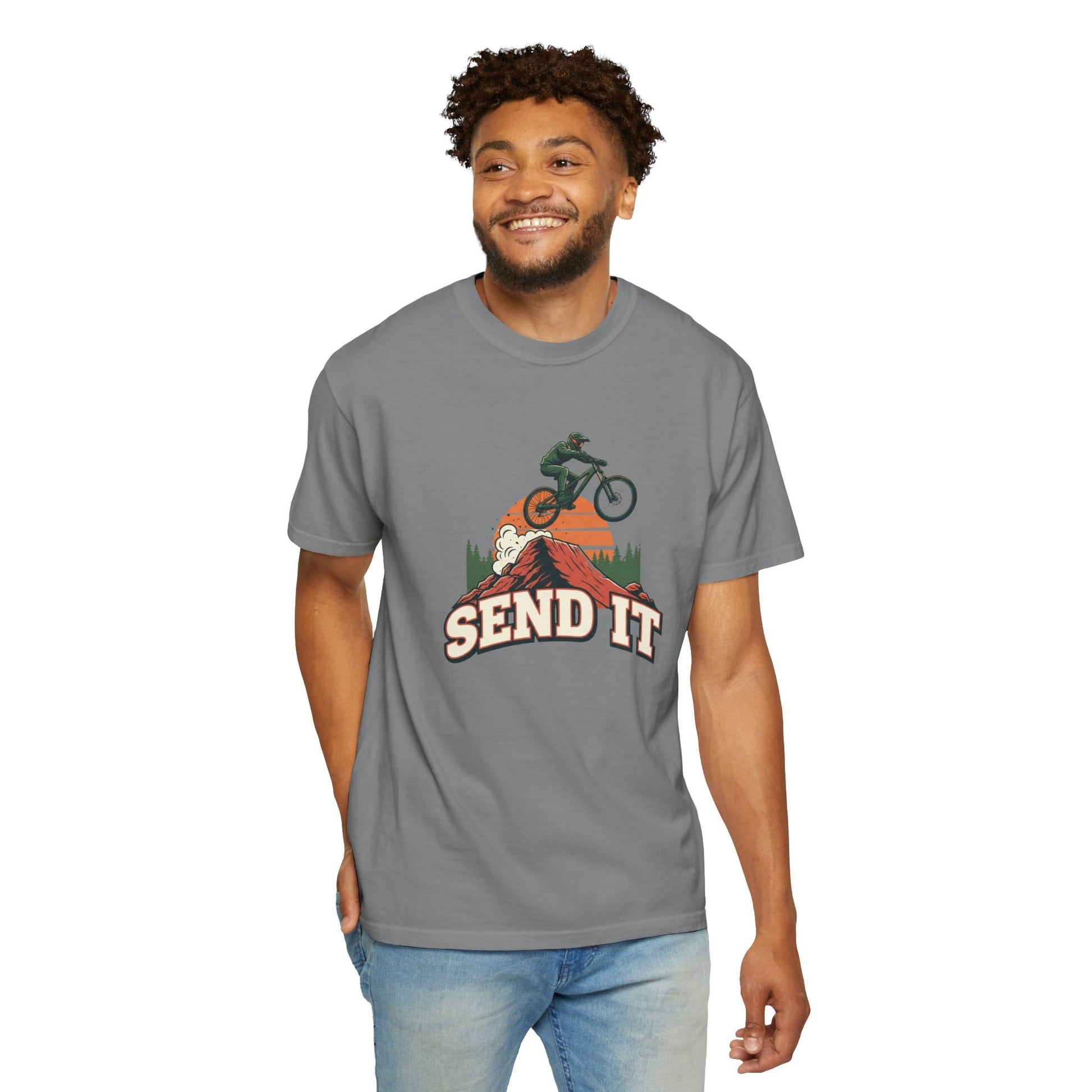 TeeFEVA T-Shirt "Send It" - Mountain Bike T-Shirt — Vintage MTB Graphic Tee for Mountain Bikers Everywhere