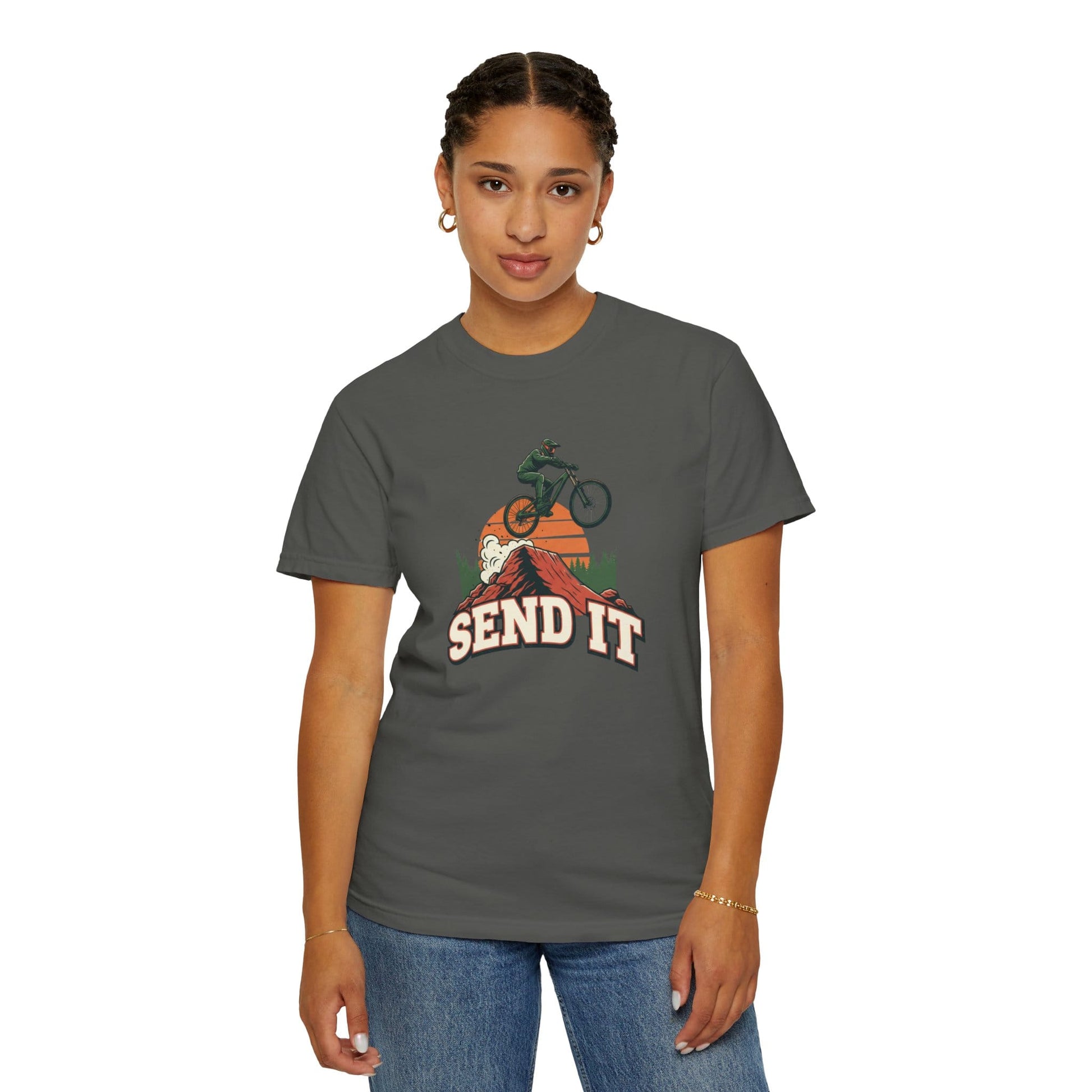 TeeFEVA T-Shirt "Send It" - Mountain Bike T-Shirt — Vintage MTB Graphic Tee for Mountain Bikers Everywhere