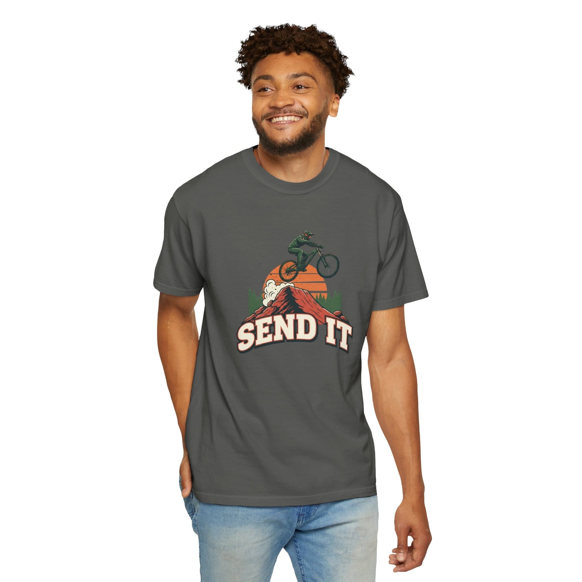 TeeFEVA T-Shirt "Send It" - Mountain Bike T-Shirt — Vintage MTB Graphic Tee for Mountain Bikers Everywhere