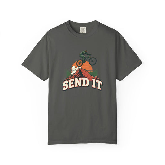 TeeFEVA T-Shirt "Send It" - Mountain Bike T-Shirt — Vintage MTB Graphic Tee for Mountain Bikers Everywhere