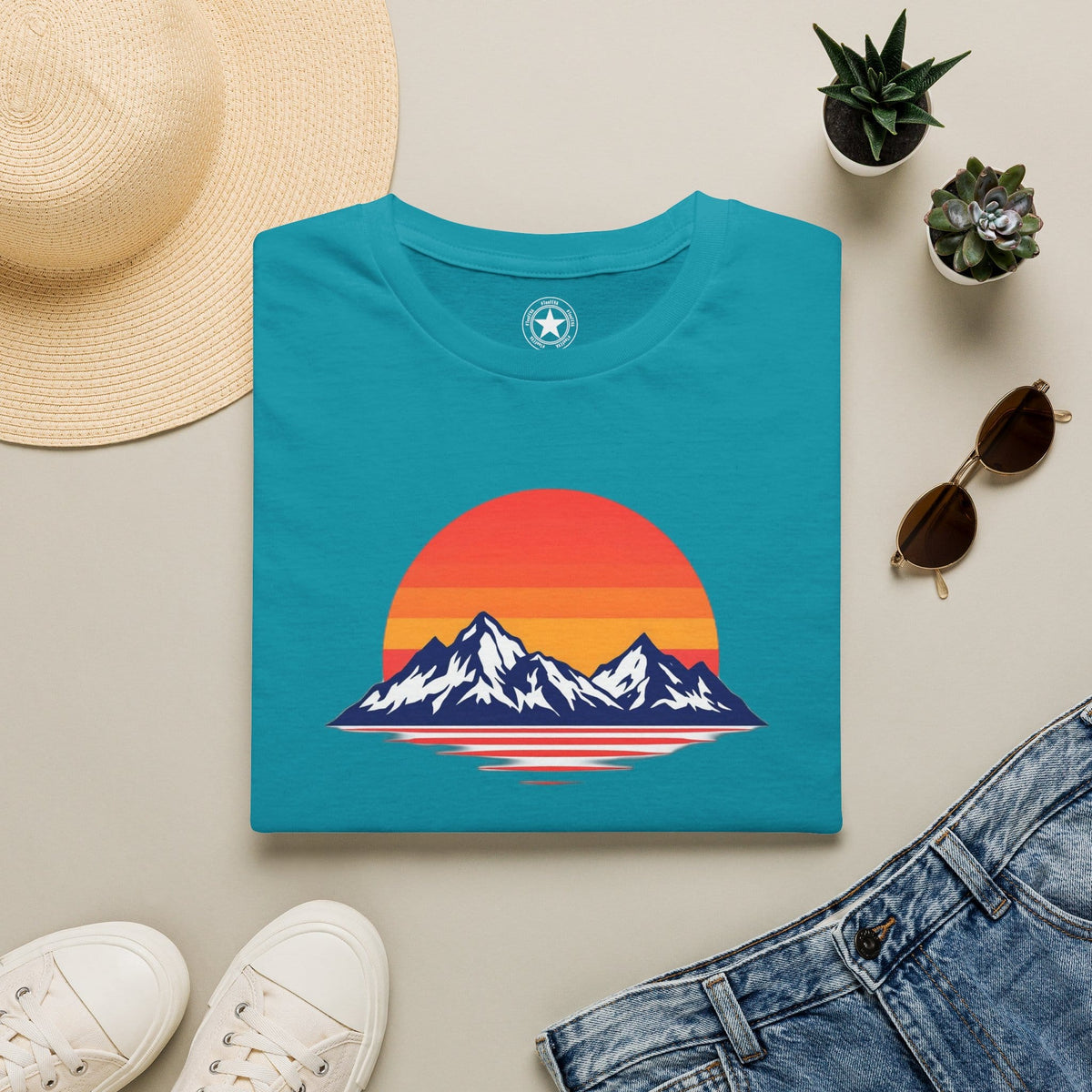 TeeFEVA T-Shirt Sunset Mountain T‑Shirt — Retro Sunset Peaks Graphic Tee