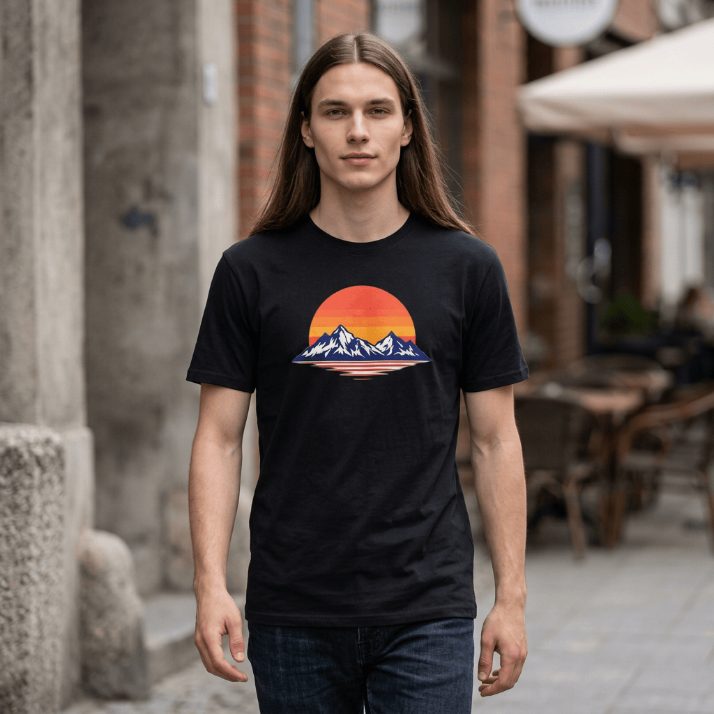 TeeFEVA T-Shirt Sunset Mountain T‑Shirt — Retro Sunset Peaks Graphic Tee
