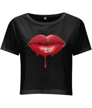 Load image into Gallery viewer, TeeFEVA T-Shirts Halloween Vampire Lips - Women&#39;s Cropped Jersey T-shirt