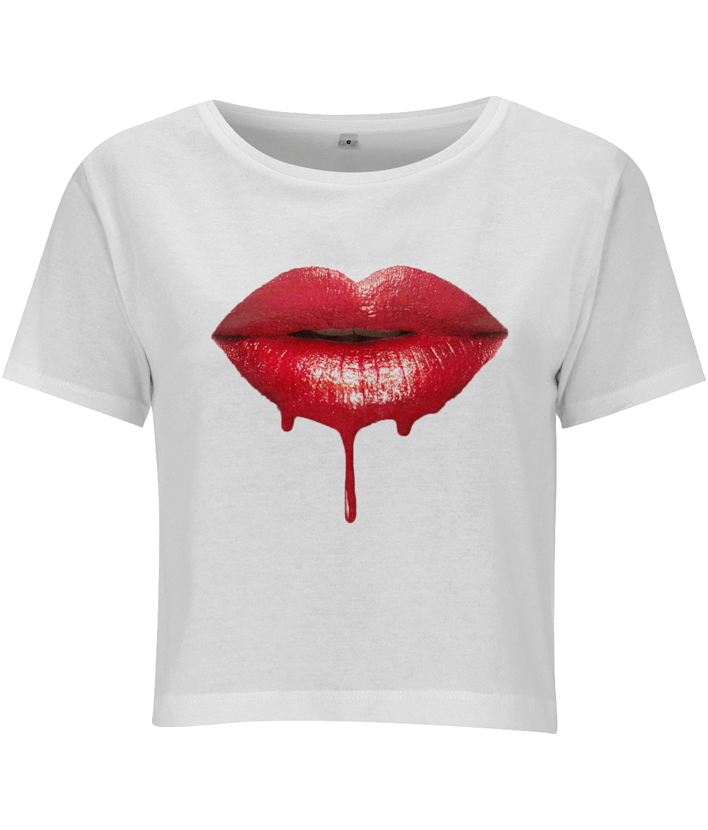 TeeFEVA T-Shirts Halloween Vampire Lips - Women's Cropped Jersey T-shirt