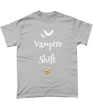 Load image into Gallery viewer, TeeFEVA T-Shirts We Love The Vampire Shift - White on